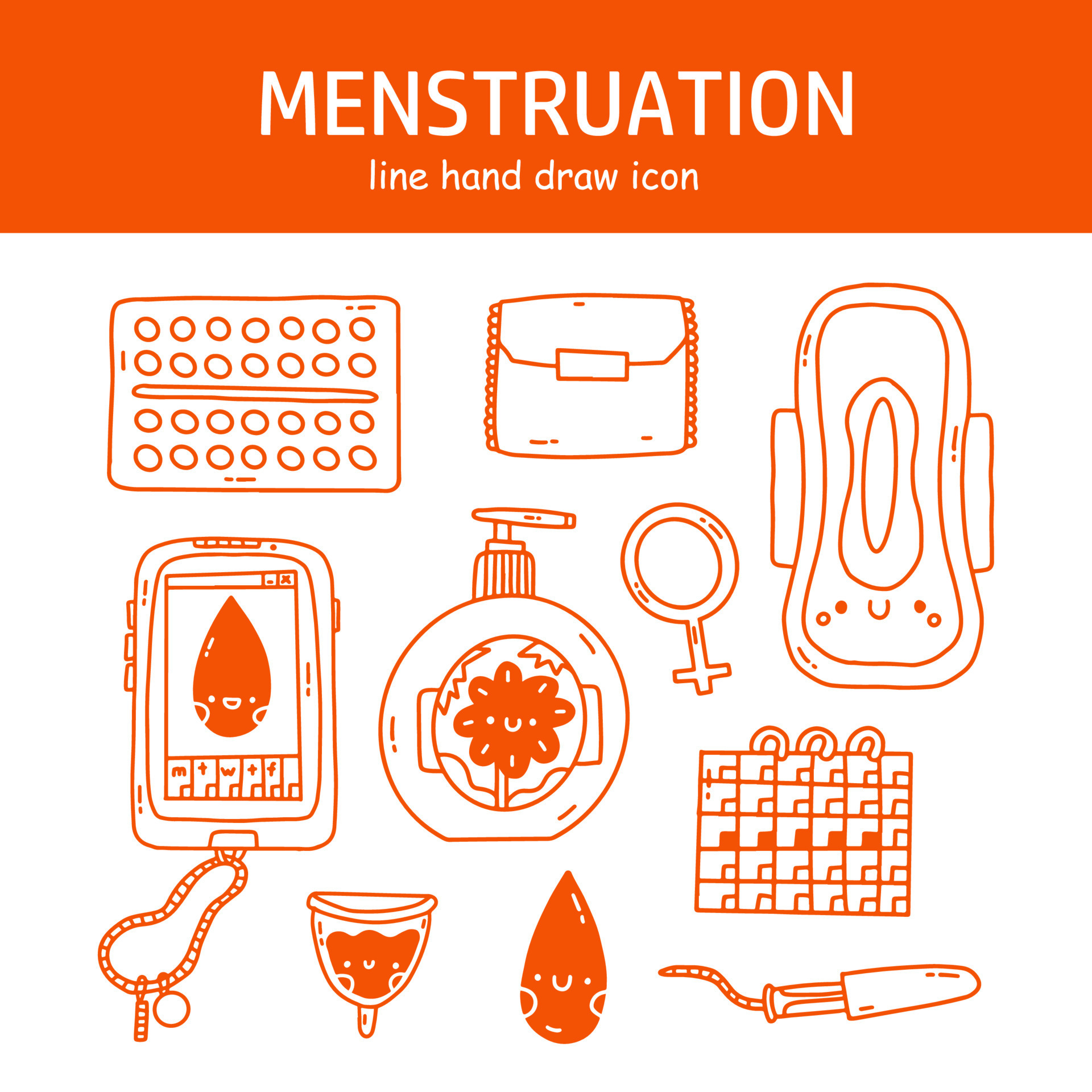 Menstruation theme. Period. Various feminine hygiene products