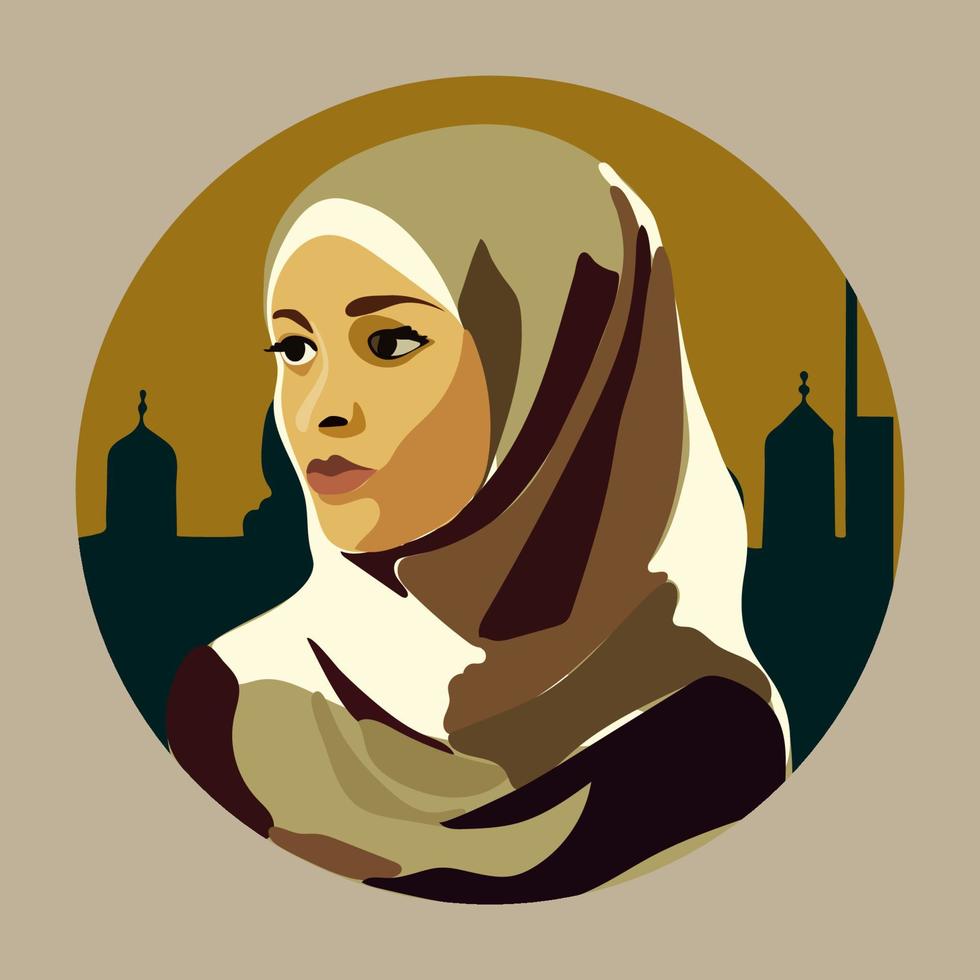 retrato de un árabe mujer en hiyab vector plano ilustración