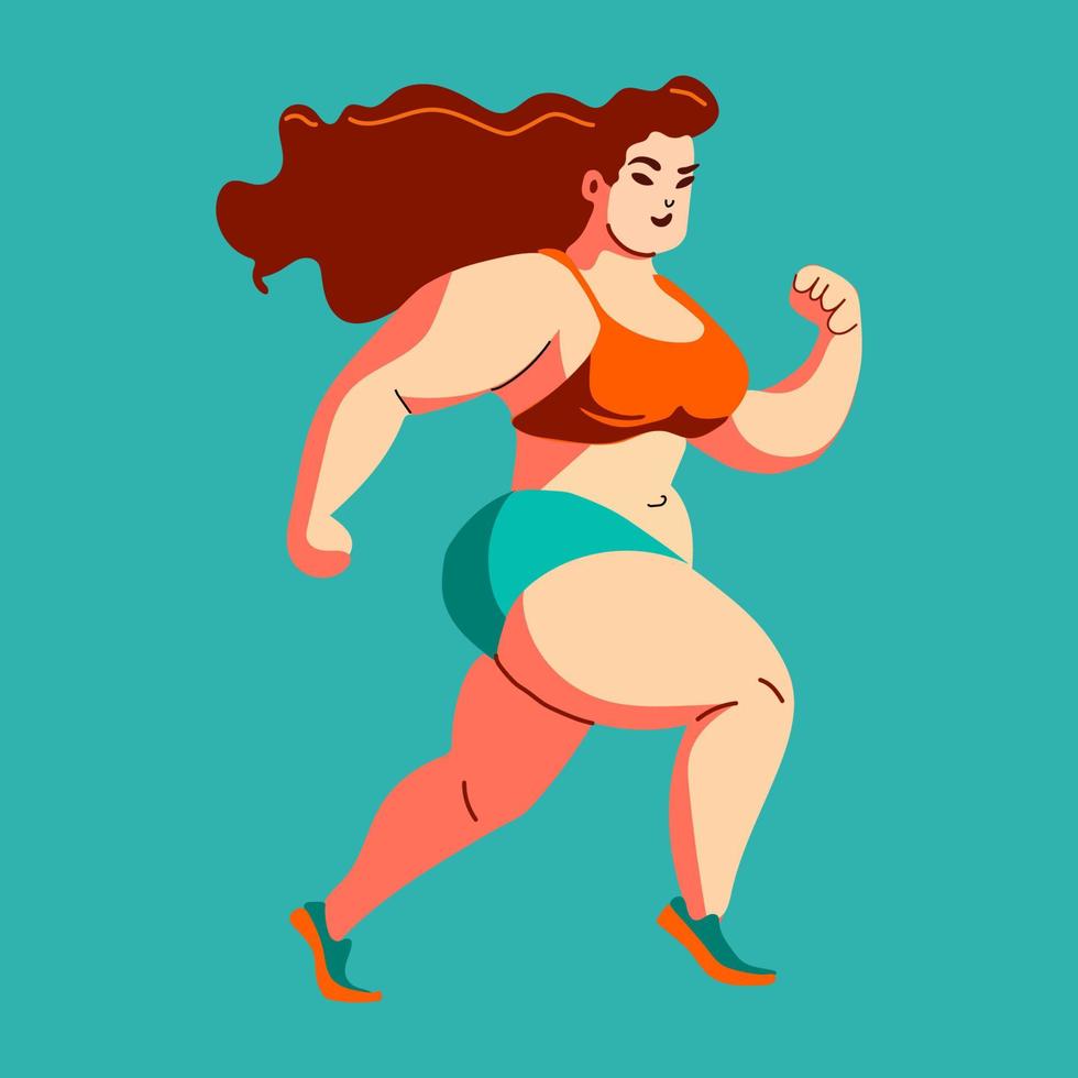 Beautiful young woman runs. Bright flat workout sport illustration vector