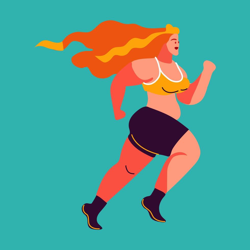 Beautiful young woman runs. Bright flat workout sport illustration vector