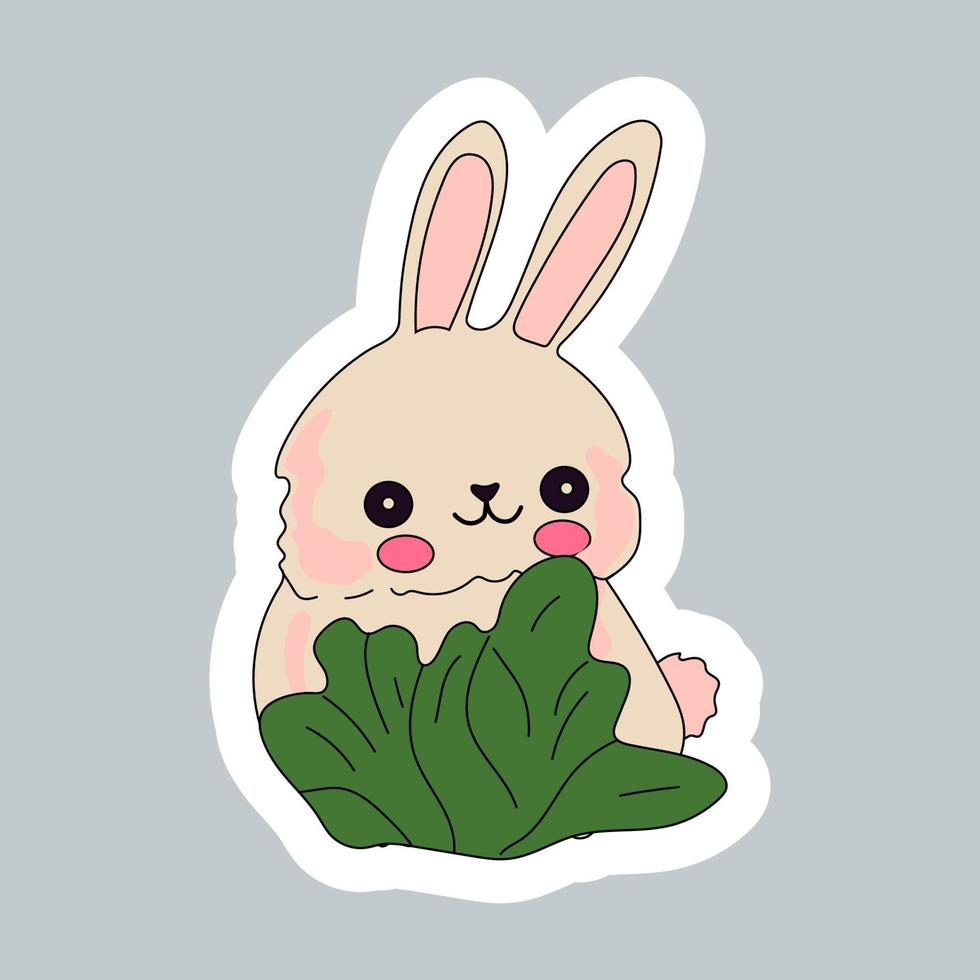 Easter kawaii bunny sticker, Happy easter sticker rabbit vector