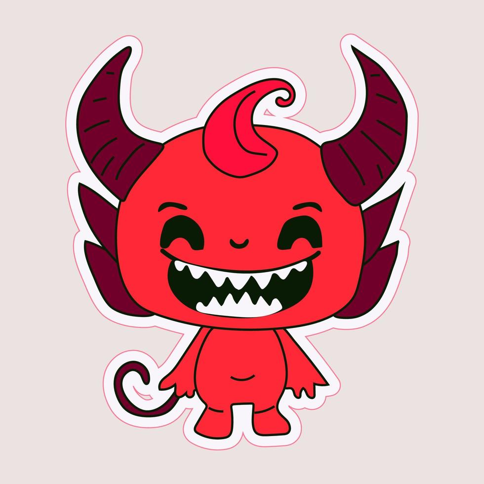 pegatina emoji emoticon emoción contento personaje dulce infernal entidad linda con cuernos demonio, mal espíritu, diablura, impuro fuerza vector