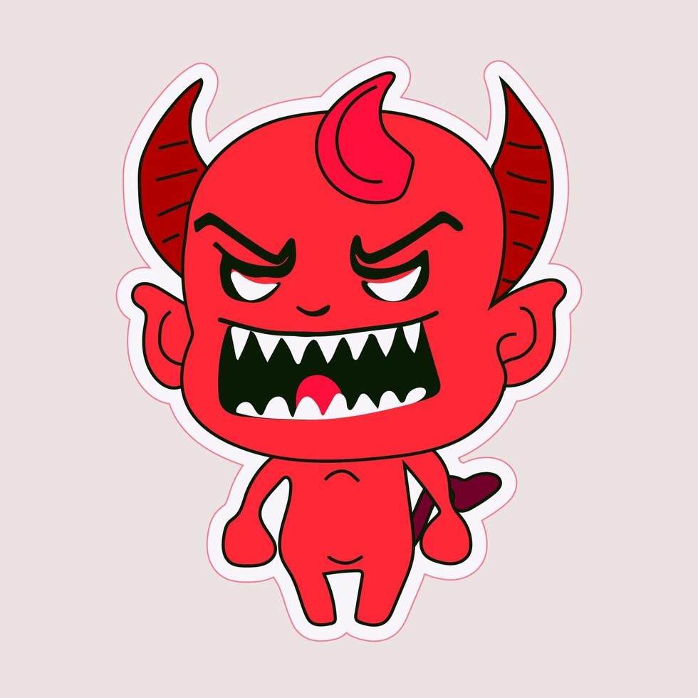 Sticker emoji emoticon emotion happy character sweet hellish entity cute horned devil, evil spirit, devilry, impure force vector