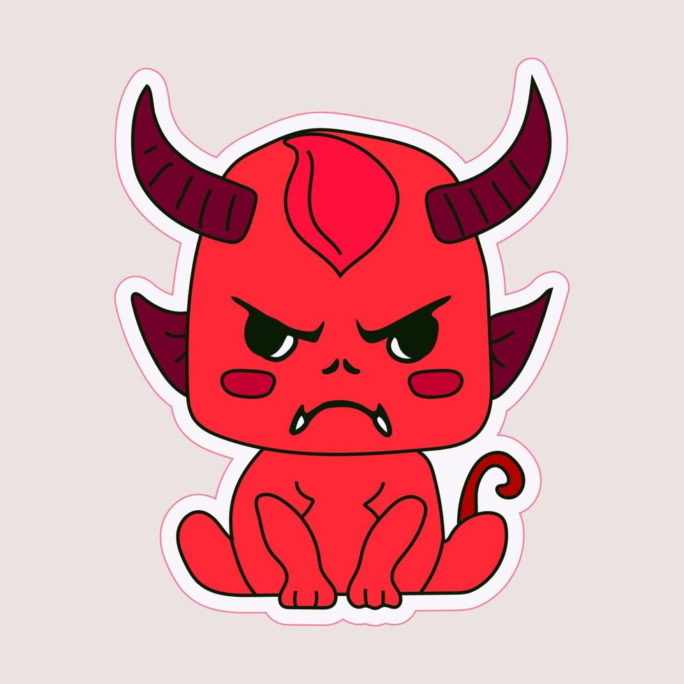 Sticker emoji emoticon emotion happy character sweet hellish entity cute horned devil, evil spirit, devilry, impure force vector