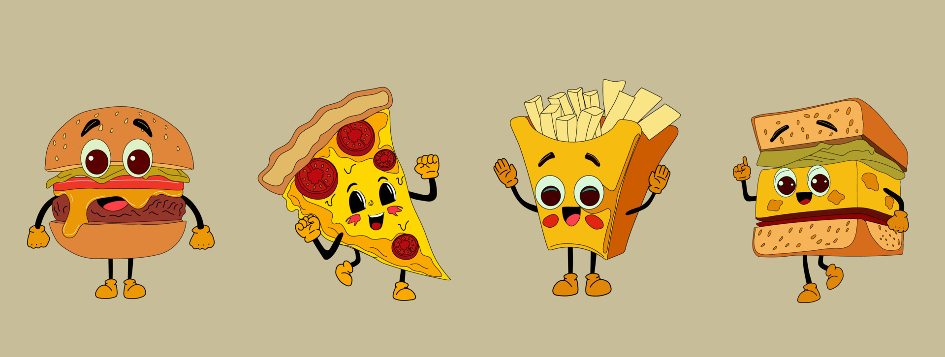 Retro Cartoon Characters In Trendy Style Mascot Characters Flat Retro Cartoon Characters In Trendy Style Mascot Characters Flat