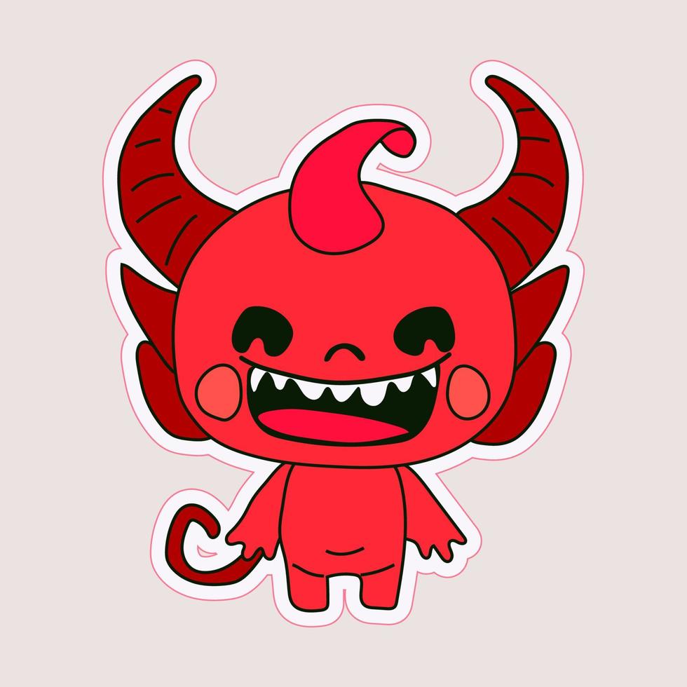 pegatina emoji emoticon emoción contento personaje dulce infernal entidad linda con cuernos demonio, mal espíritu, diablura, impuro fuerza vector