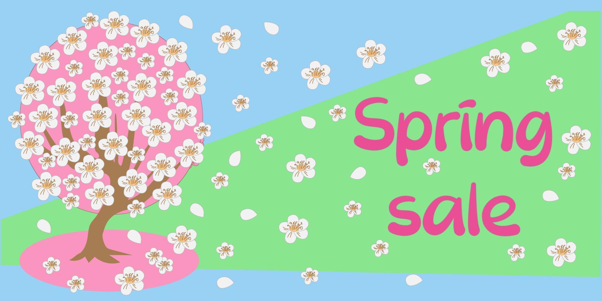 vector illustration banner spring sale blooming apple tree