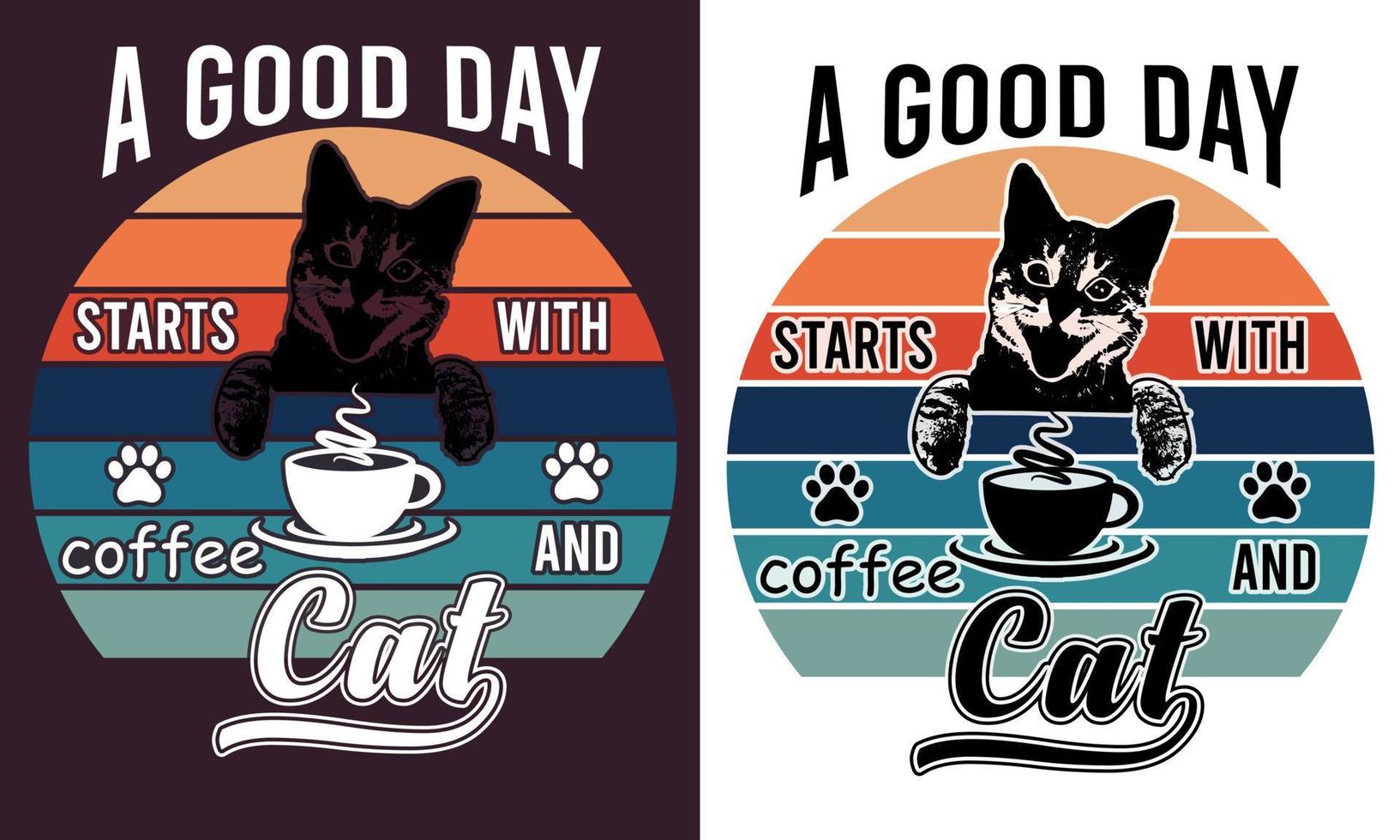 un bueno día empieza con café y gato t camisa diseño vector