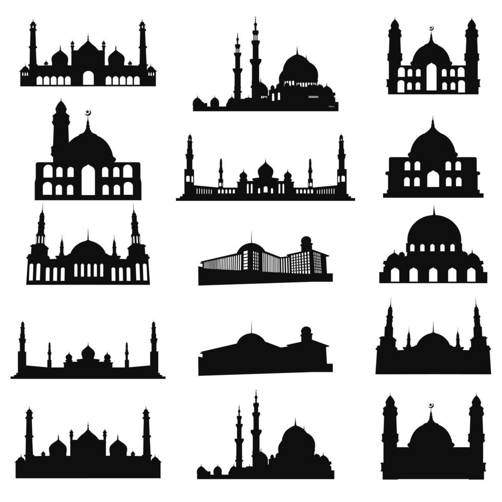 Silhouette Various Mosque   Collection Set Element Design Vector