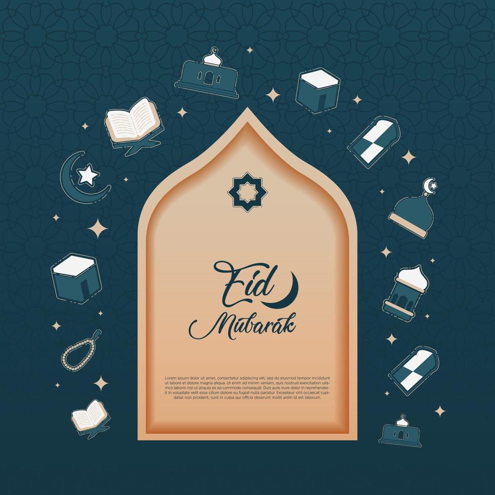 Eid Mubarak Greeting Design With Muslim Icons Vector Illustration