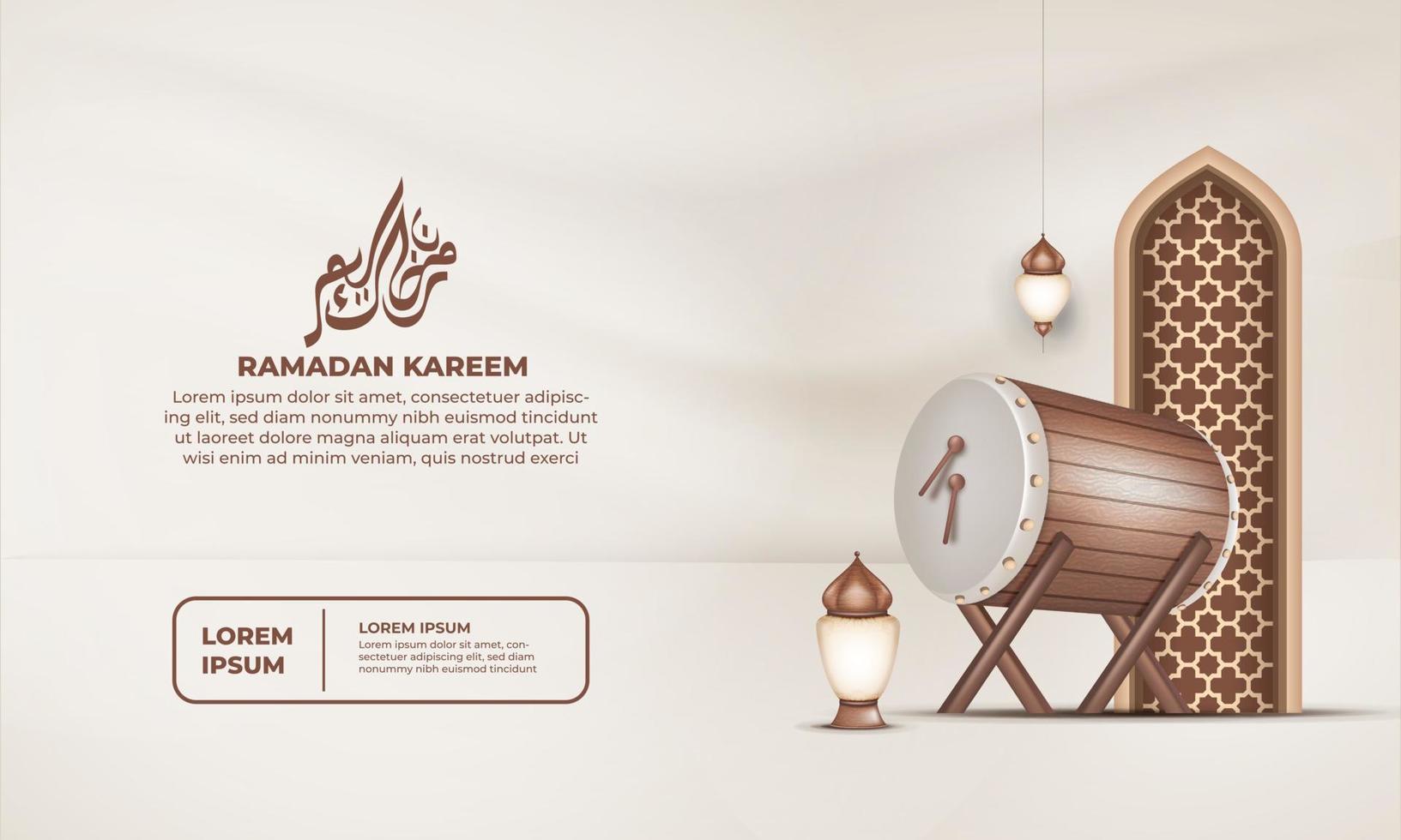 Ramadan kareem banner with lantern islamic frame pattern islamic drum vector