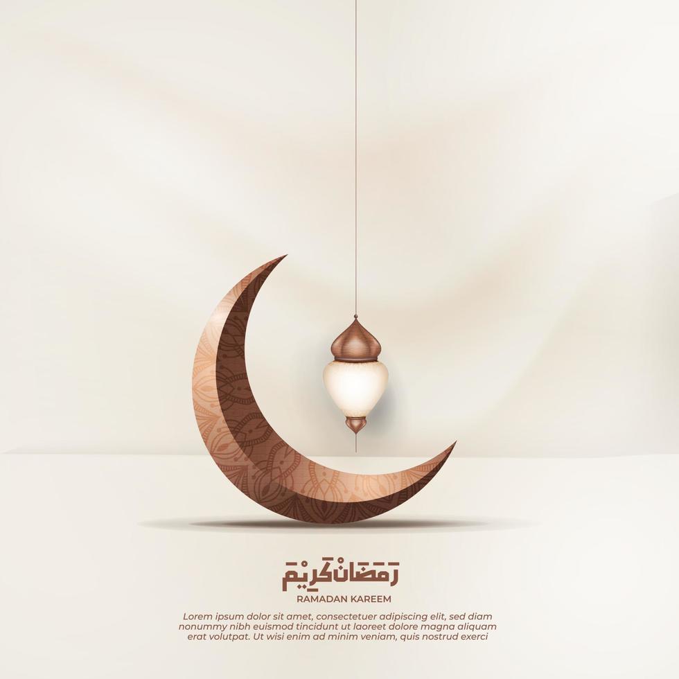 A poster for ramadan with a crescent and a lamp on a white podium vector