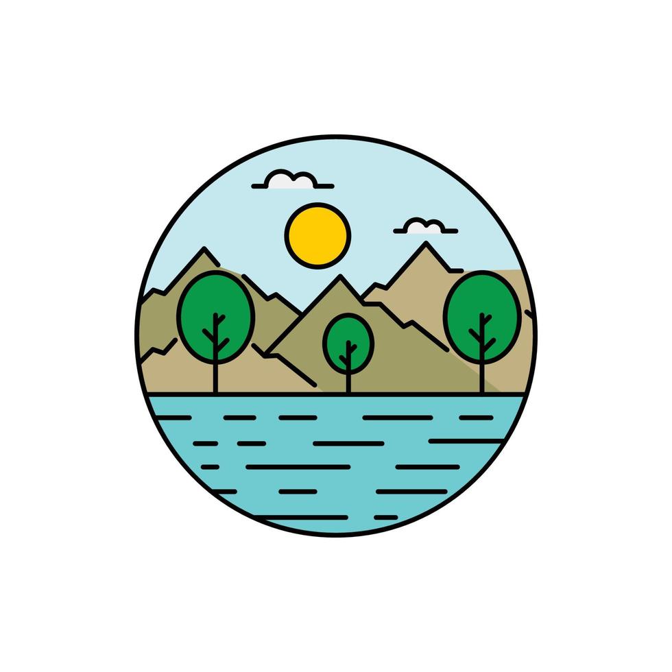 tree, mountain, wave, water, ocean, summer icon vector
