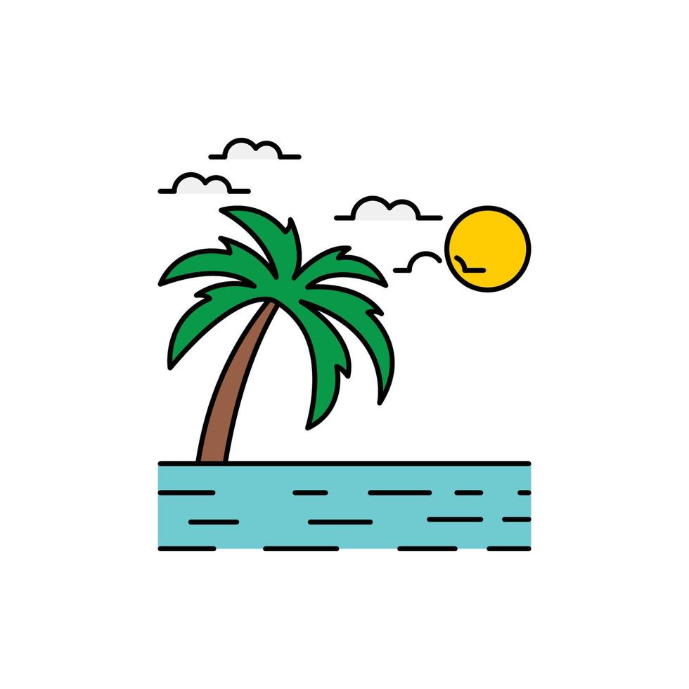 palm tree, mountain, wave, ocean, summer icon vector