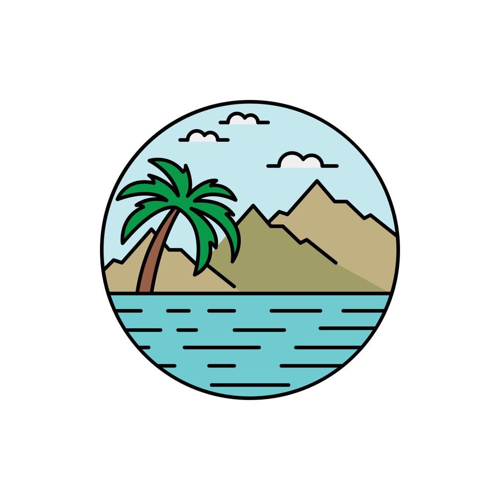 palma árbol, montaña, ola, océano, verano icono vector