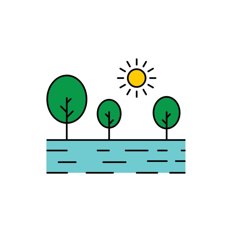 árbol, ola, océano, verano icono vector