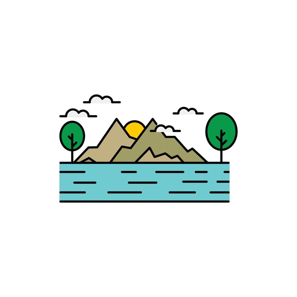 tree, mountain, wave, water, ocean, summer icon vector