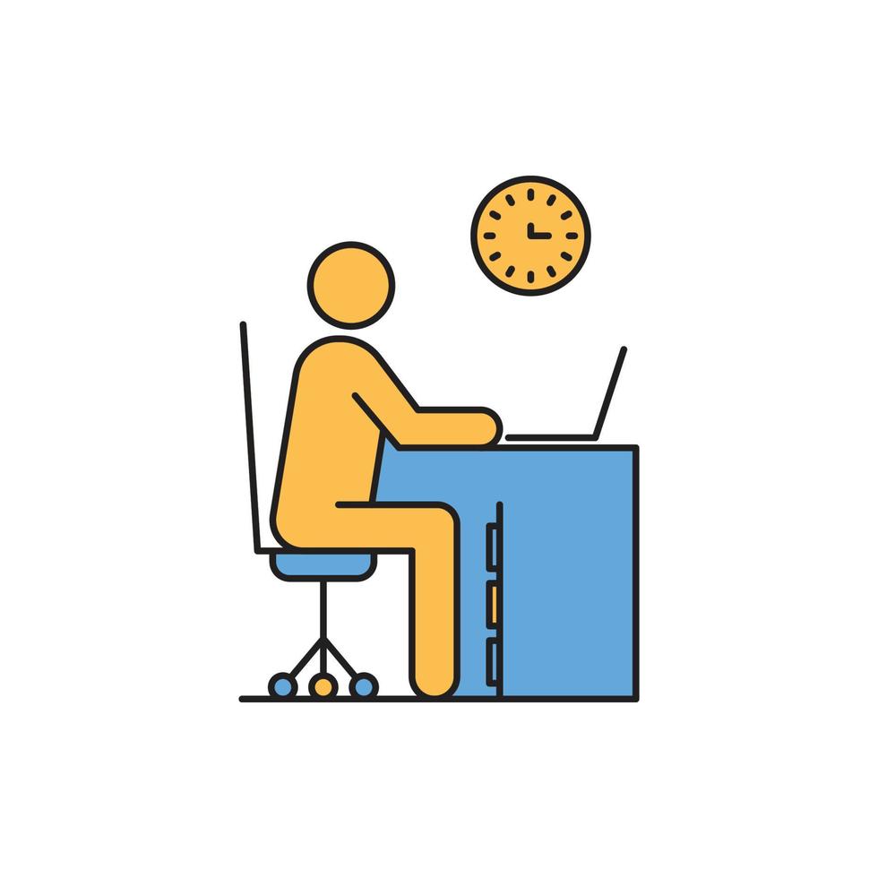 man, table, clock, office work station icon vector