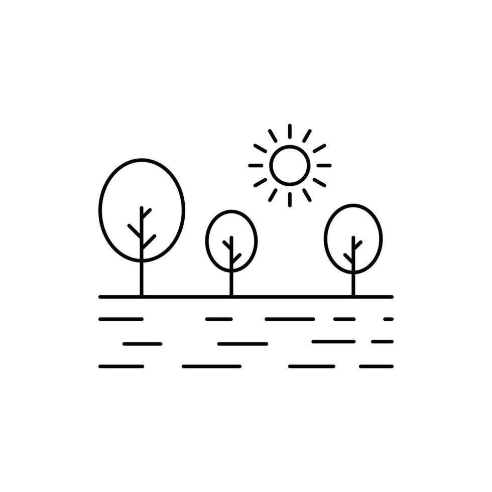 árbol, sol, ola, océano, verano icono vector