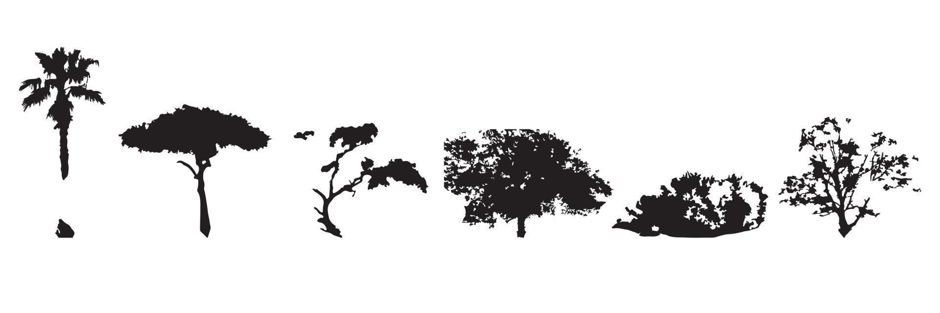 Vector silhouette of tree on white background.