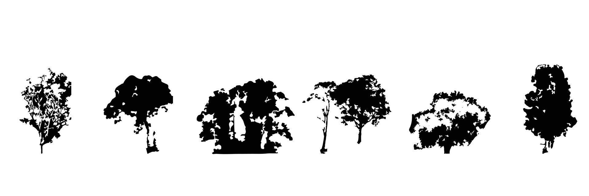 Vector silhouette of tree on white background.