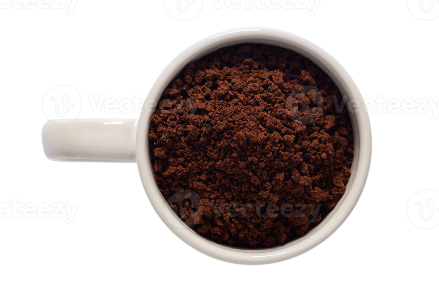 White cup with granulated coffee isolated on a transparent background png