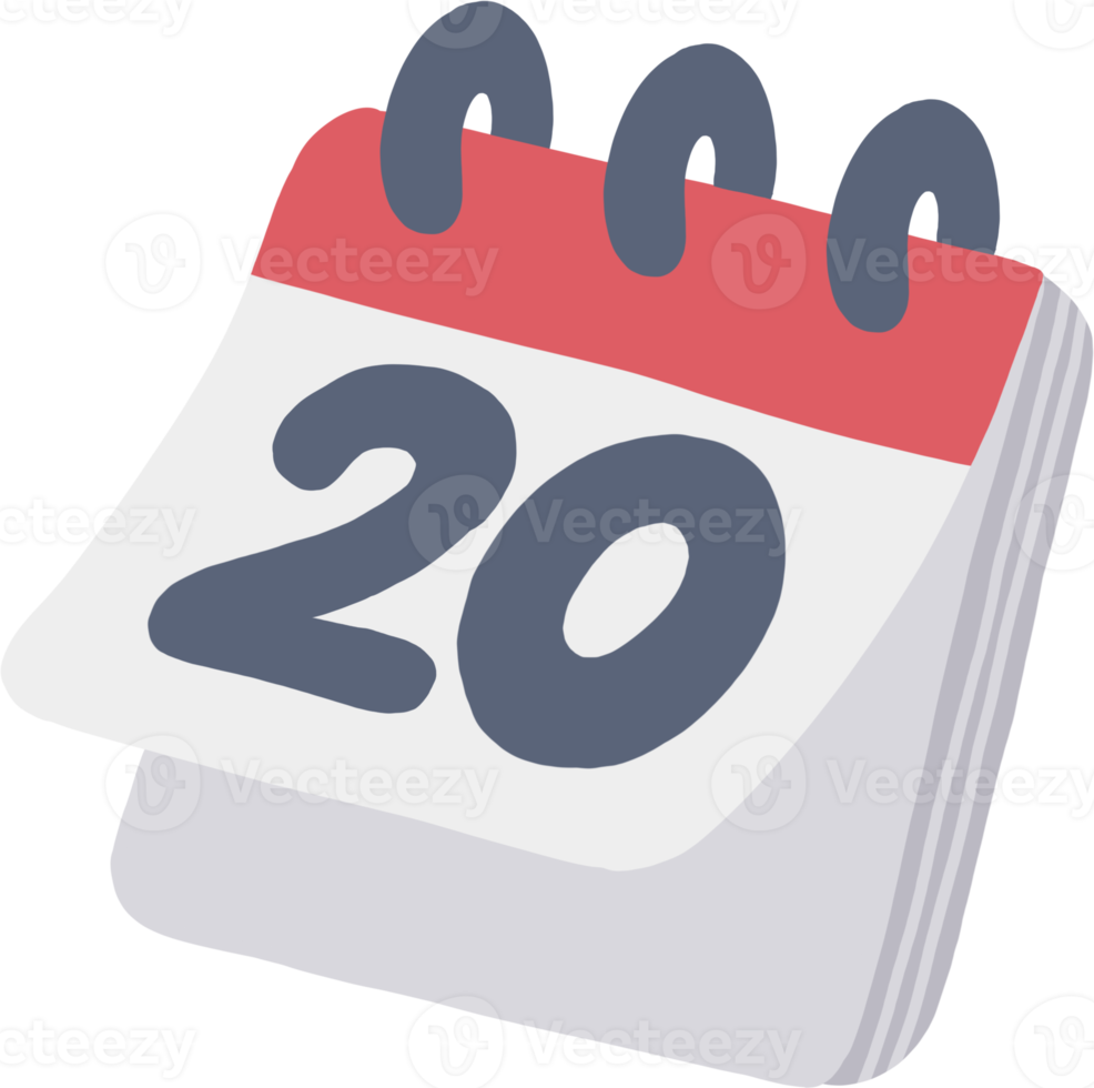 süß minimal Kalender Tag 20 Illustration. Aufkleber Vorlage dekoriert png