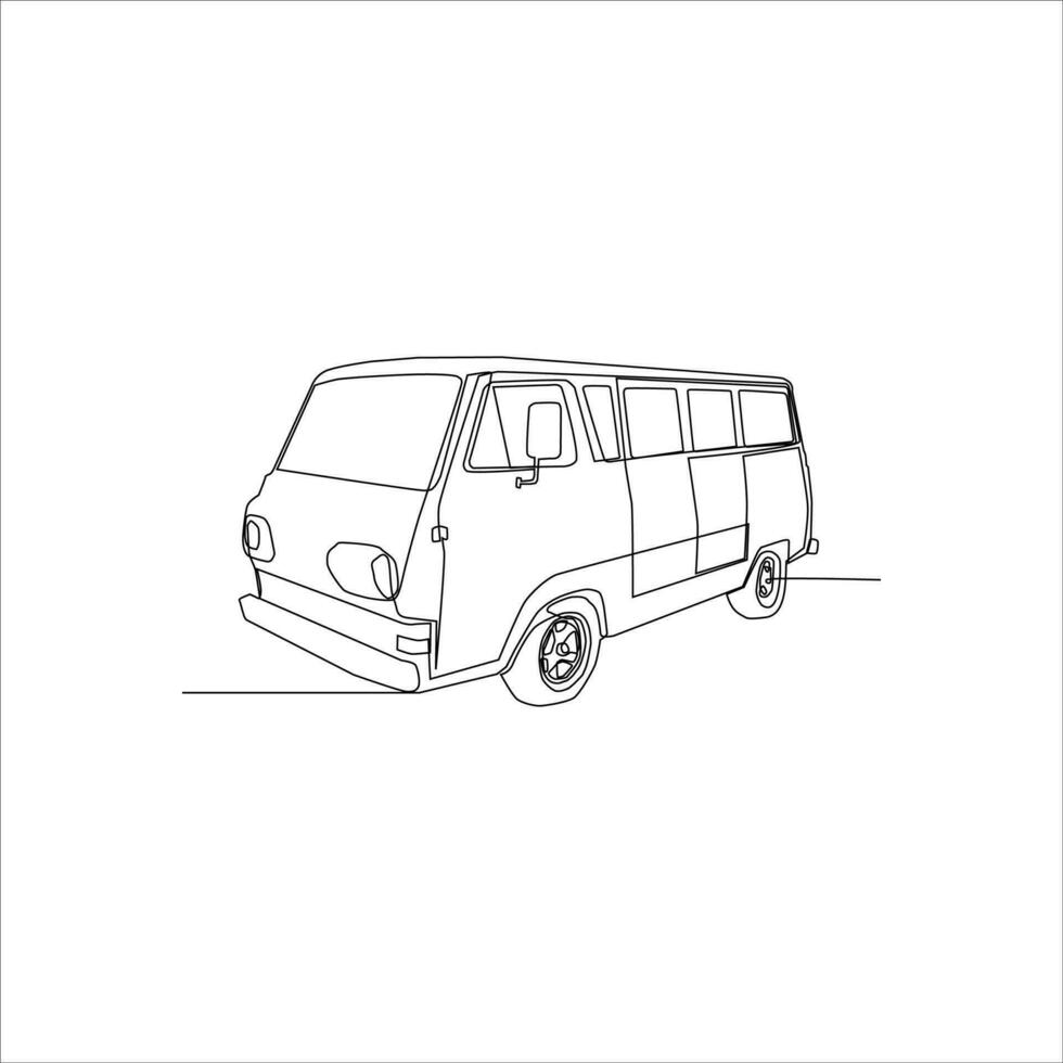 continuo línea Arte de camper camioneta coche vector