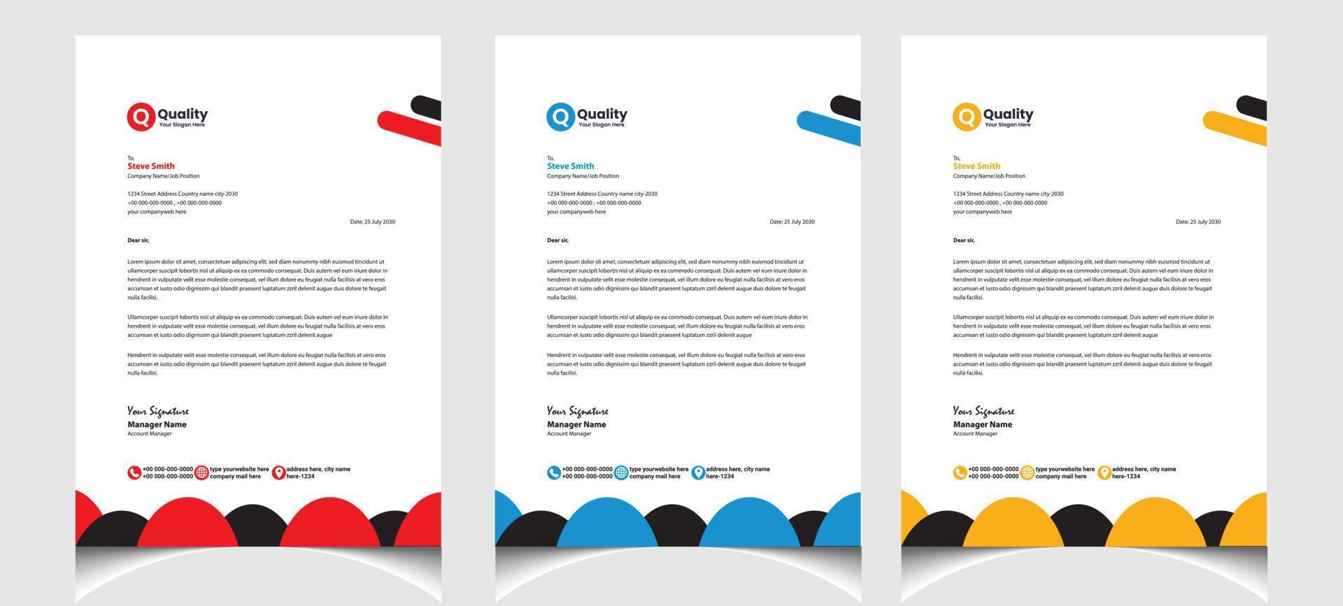 Corporate business colourful letterhead template with a4 size stationary item modern letterhead. vector