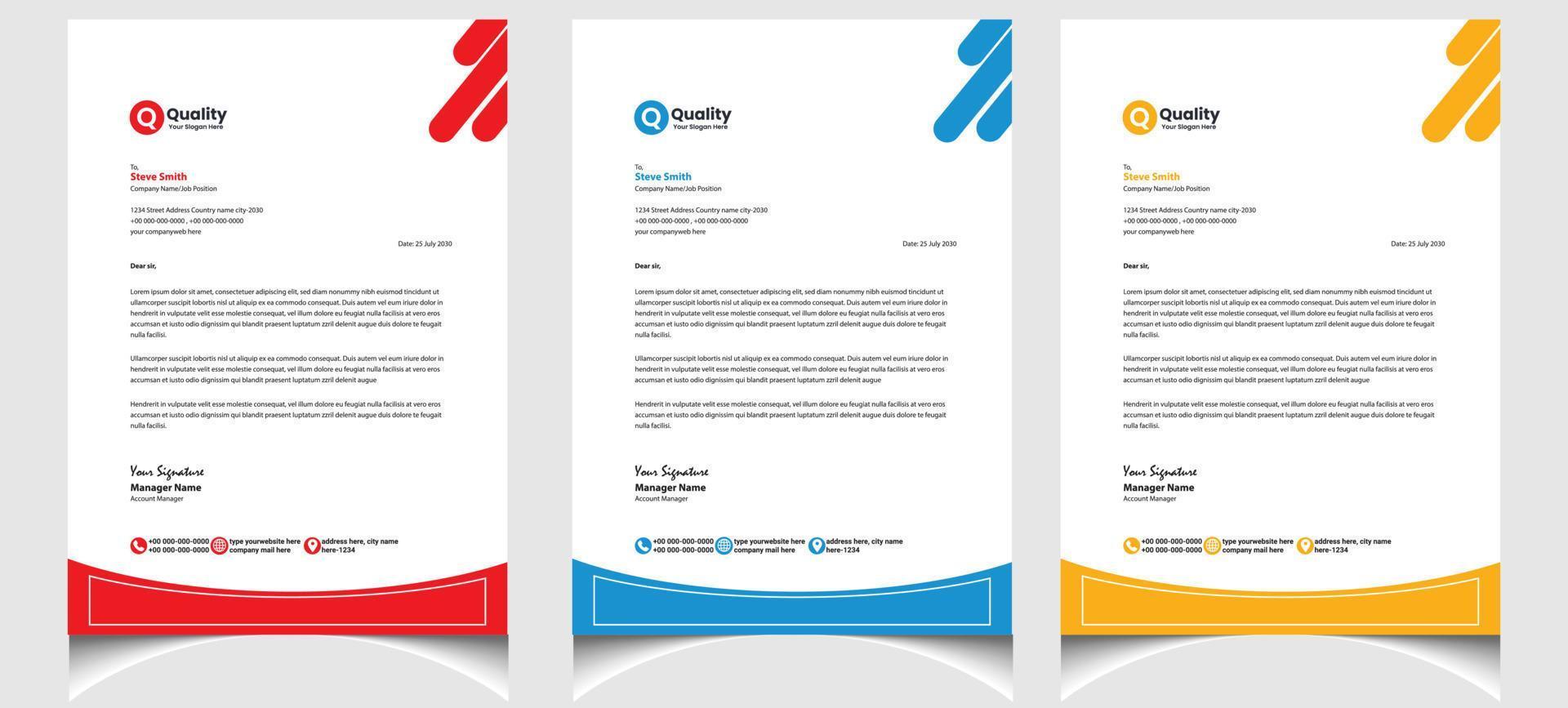 Corporate business colourful letterhead template with a4 size stationary item modern letterhead. vector