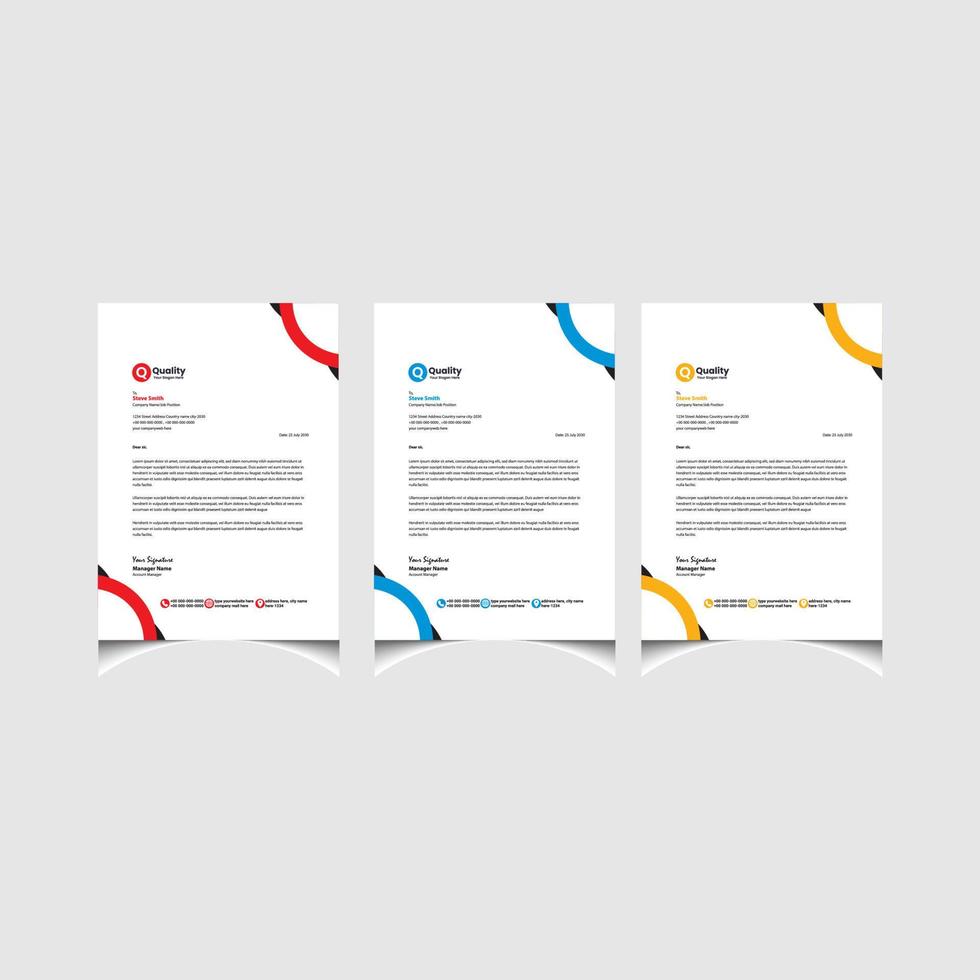 Corporate business colourful letterhead template with a4 size stationary item modern letterhead. vector