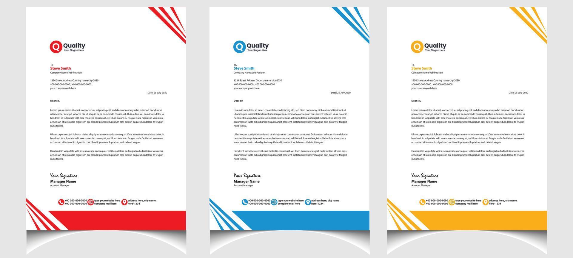 Corporate business colourful letterhead template with a4 size stationary item modern letterhead. vector