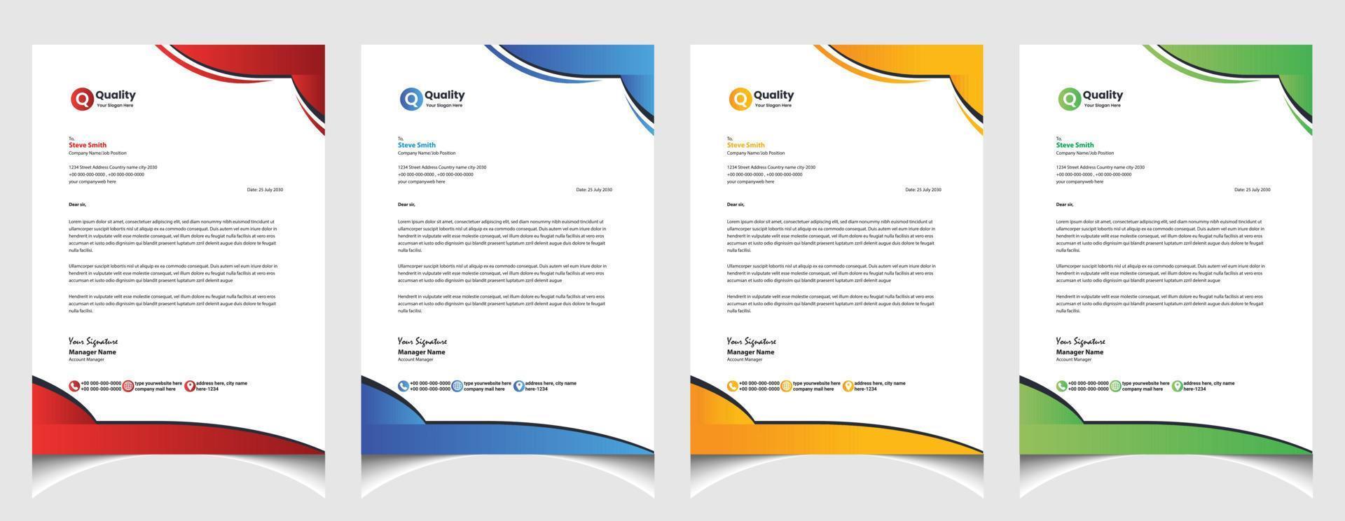 Corporate business colourful letterhead template with a4 size stationary item modern letterhead. vector