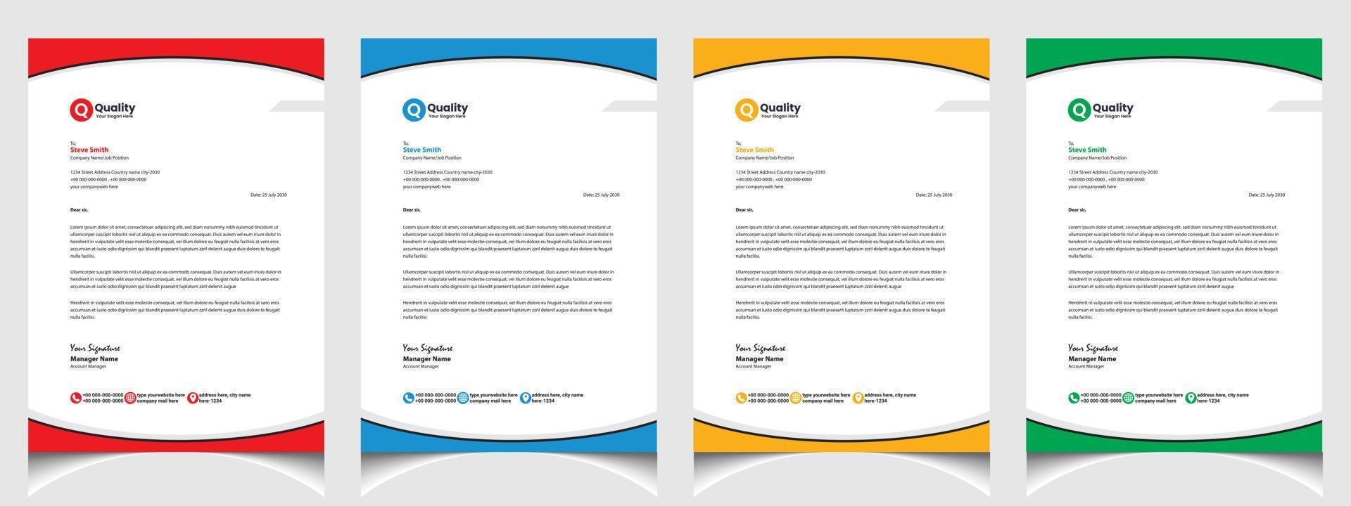 Corporate business colourful letterhead template with a4 size stationary item modern letterhead. vector