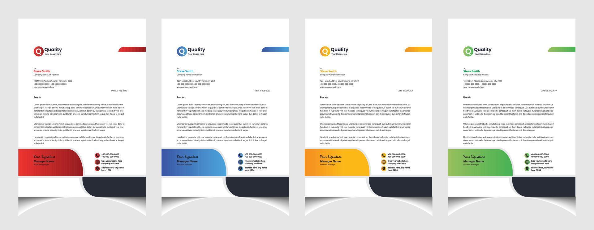 Corporate business colourful letterhead template with a4 size stationary item modern letterhead. vector