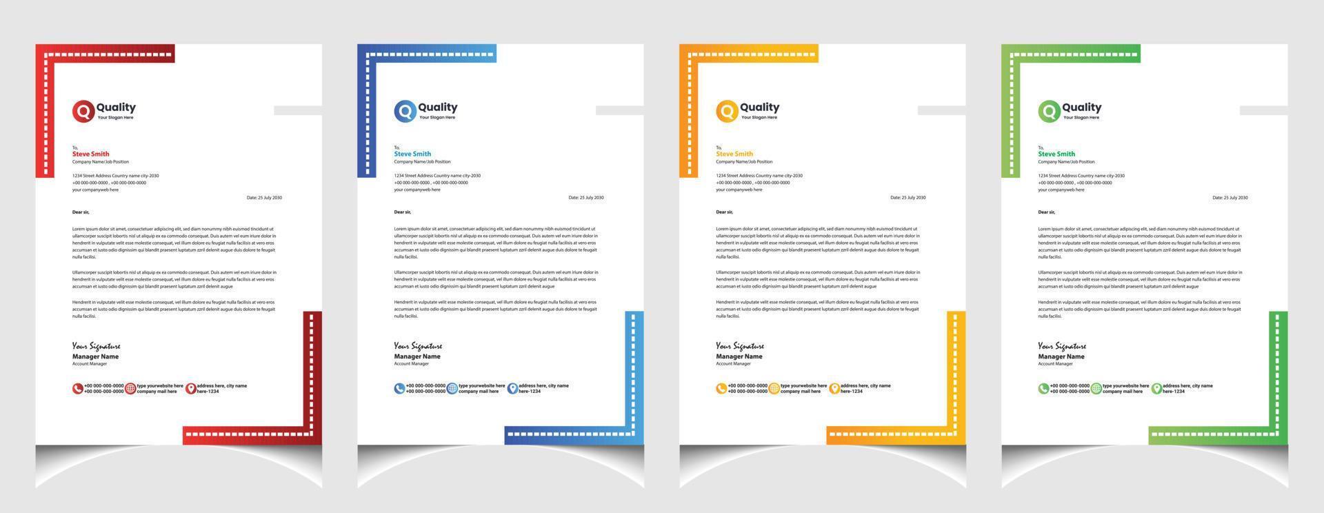 Corporate business colourful letterhead template with a4 size stationary item modern letterhead. vector