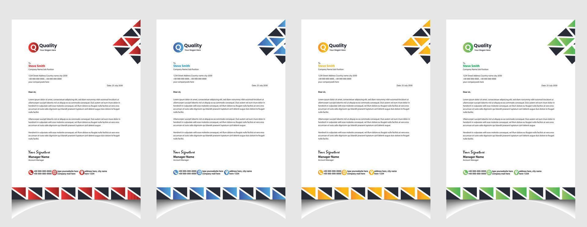 Corporate business colourful letterhead template with a4 size stationary item modern letterhead. vector