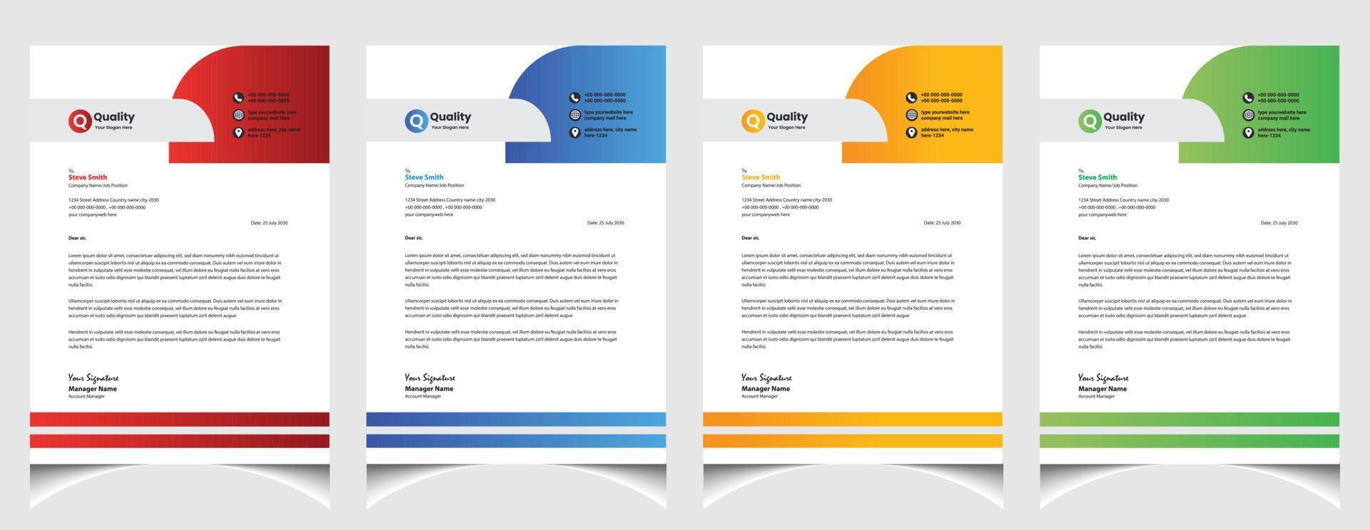 Corporate business colourful letterhead template with a4 size stationary item modern letterhead. vector