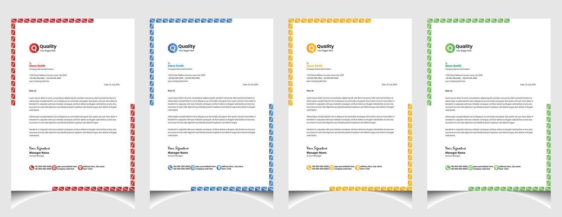 Corporate business colourful letterhead template with a4 size stationary item modern letterhead. vector