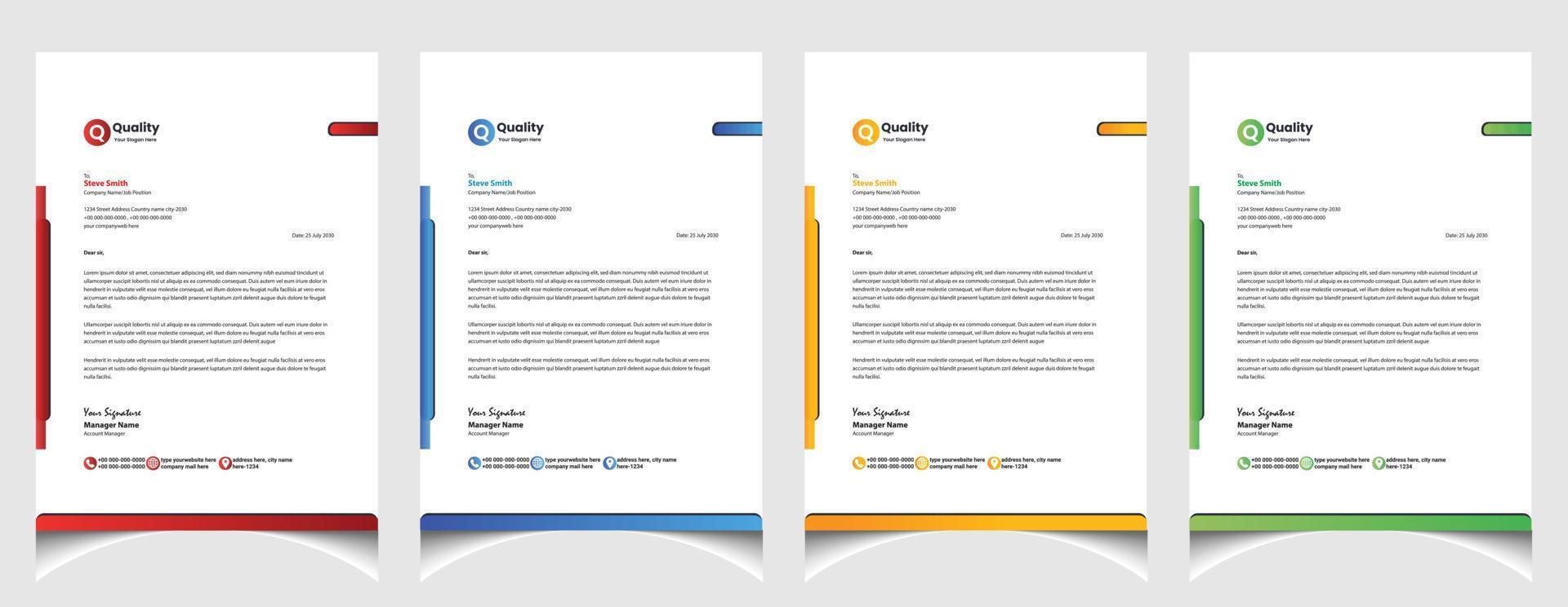 Corporate business colourful letterhead template with a4 size stationary item modern letterhead. vector