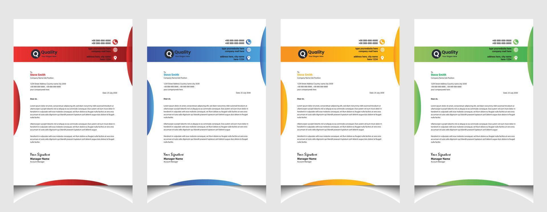 Corporate business colourful letterhead template with a4 size stationary item modern letterhead. vector