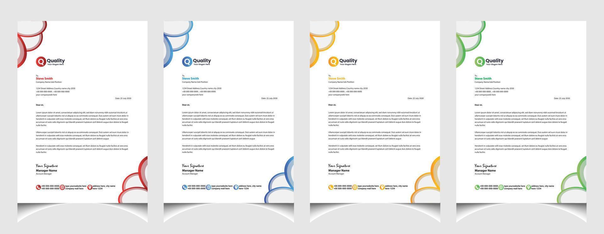 Corporate business colourful letterhead template with a4 size stationary item modern letterhead. vector