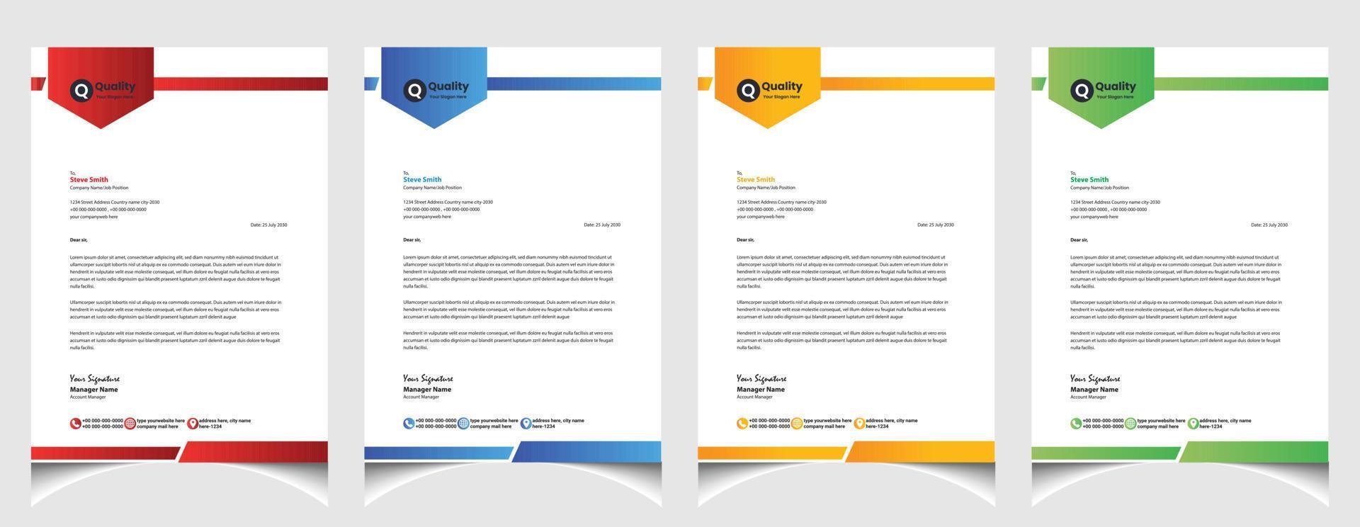 Corporate business colourful letterhead template with a4 size stationary item modern letterhead. vector