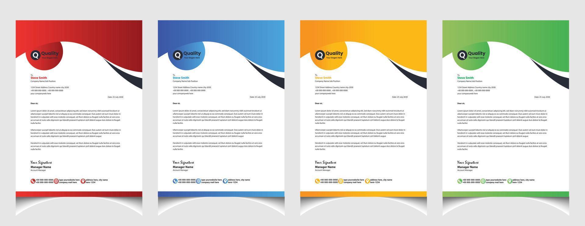 Corporate business colourful letterhead template with a4 size stationary item modern letterhead. vector