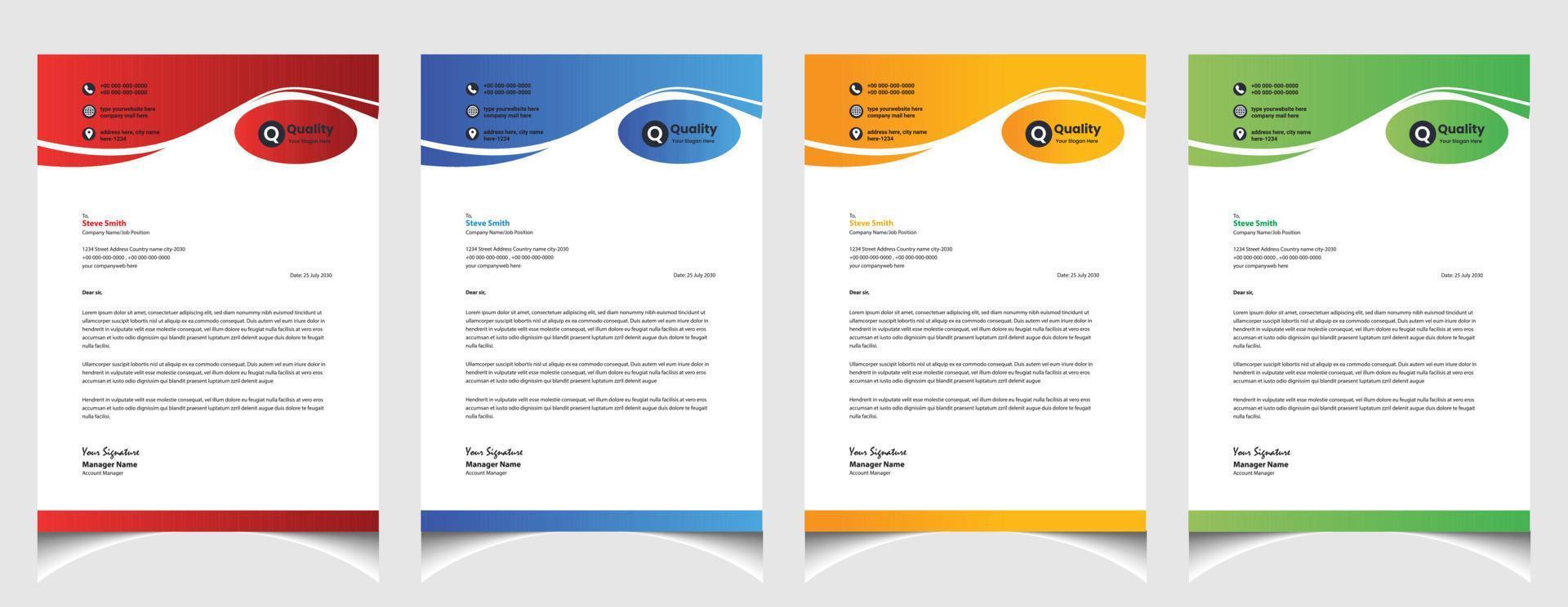Corporate business colourful letterhead template with a4 size stationary item modern letterhead. vector