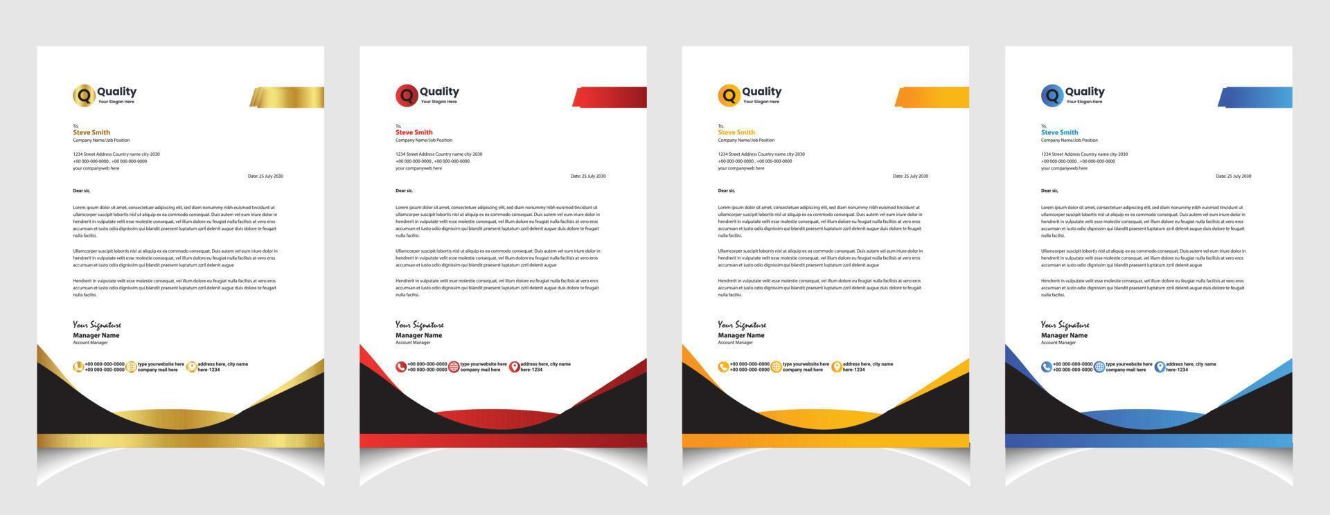 Corporate business colourful letterhead template with a4 size stationary item modern letterhead. vector