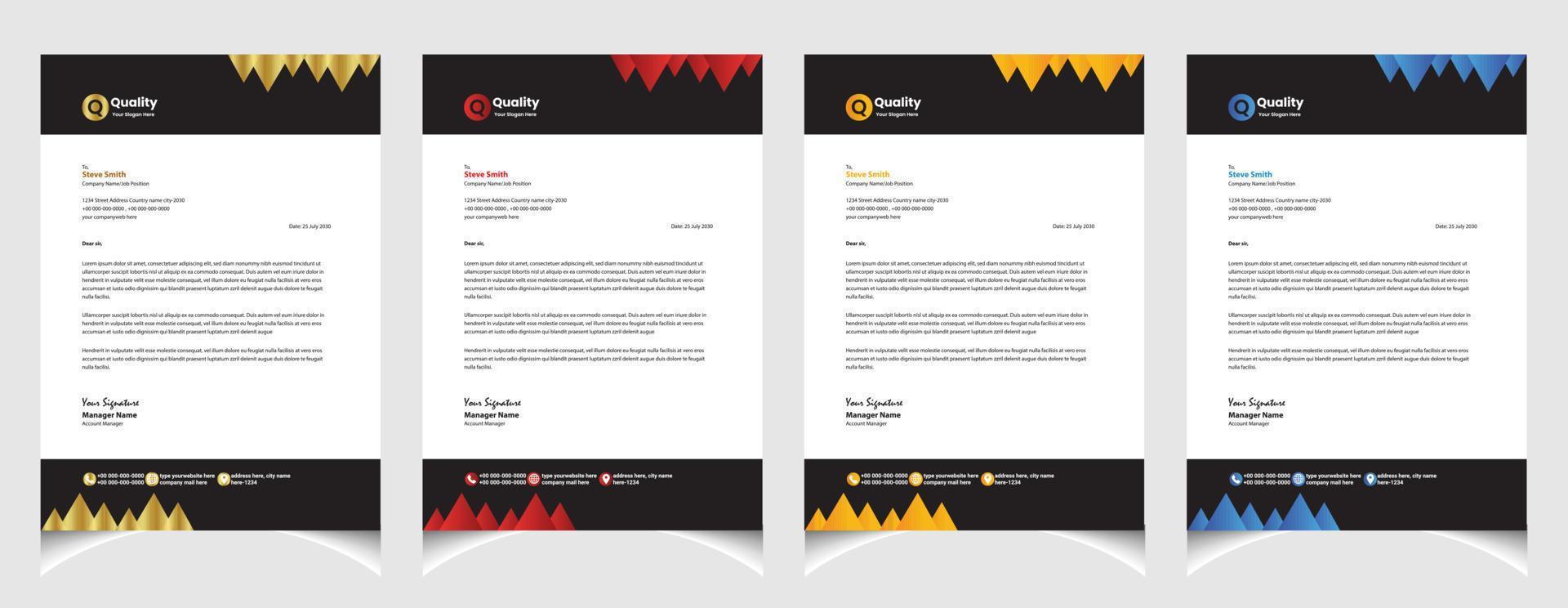 Corporate business colourful letterhead template with a4 size stationary item modern letterhead. vector