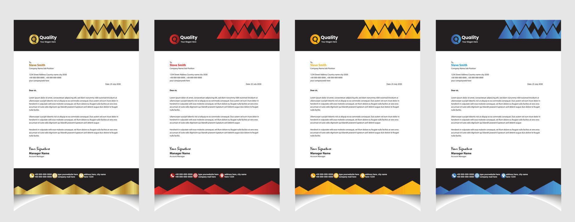 Corporate business colourful letterhead template with a4 size stationary item modern letterhead. vector