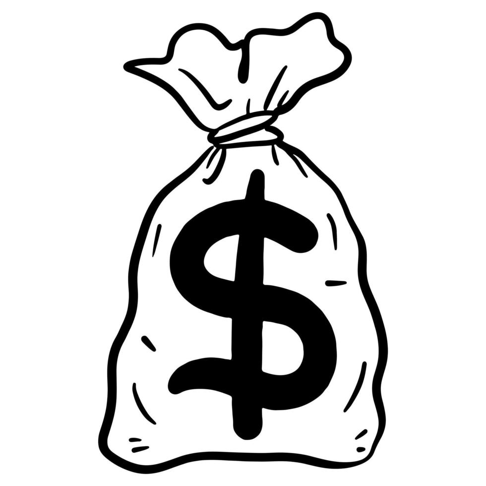 Doodle sketch style of money bag vector illustration for concept design ...