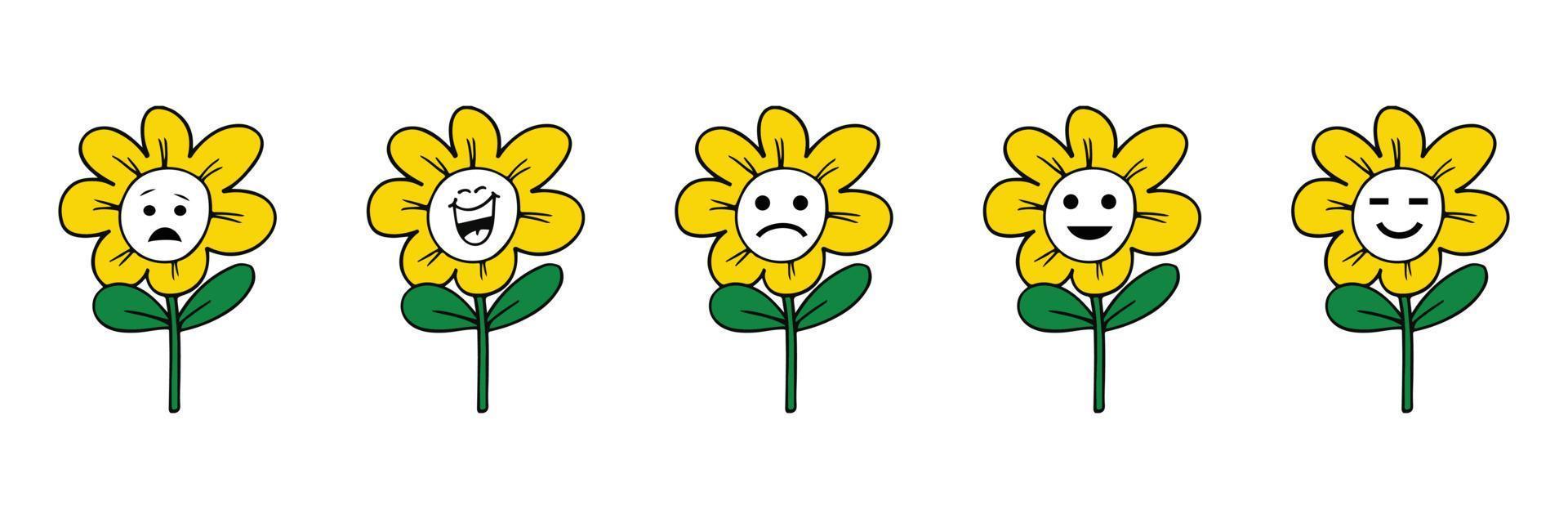 Set of high quality sunflower cartoon emoticons. vector